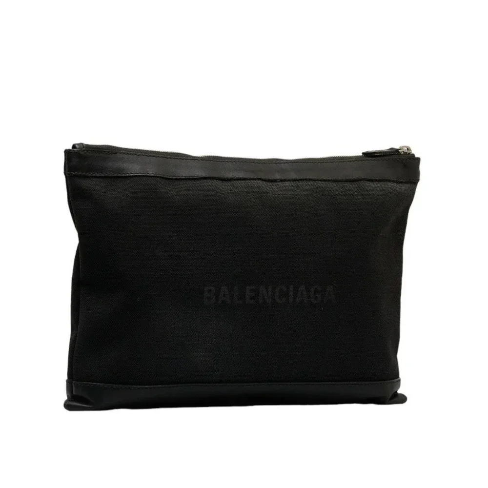Authentic Balenciaga Navy Clip L Canvas Clutch Bag - Picture 2 of 11